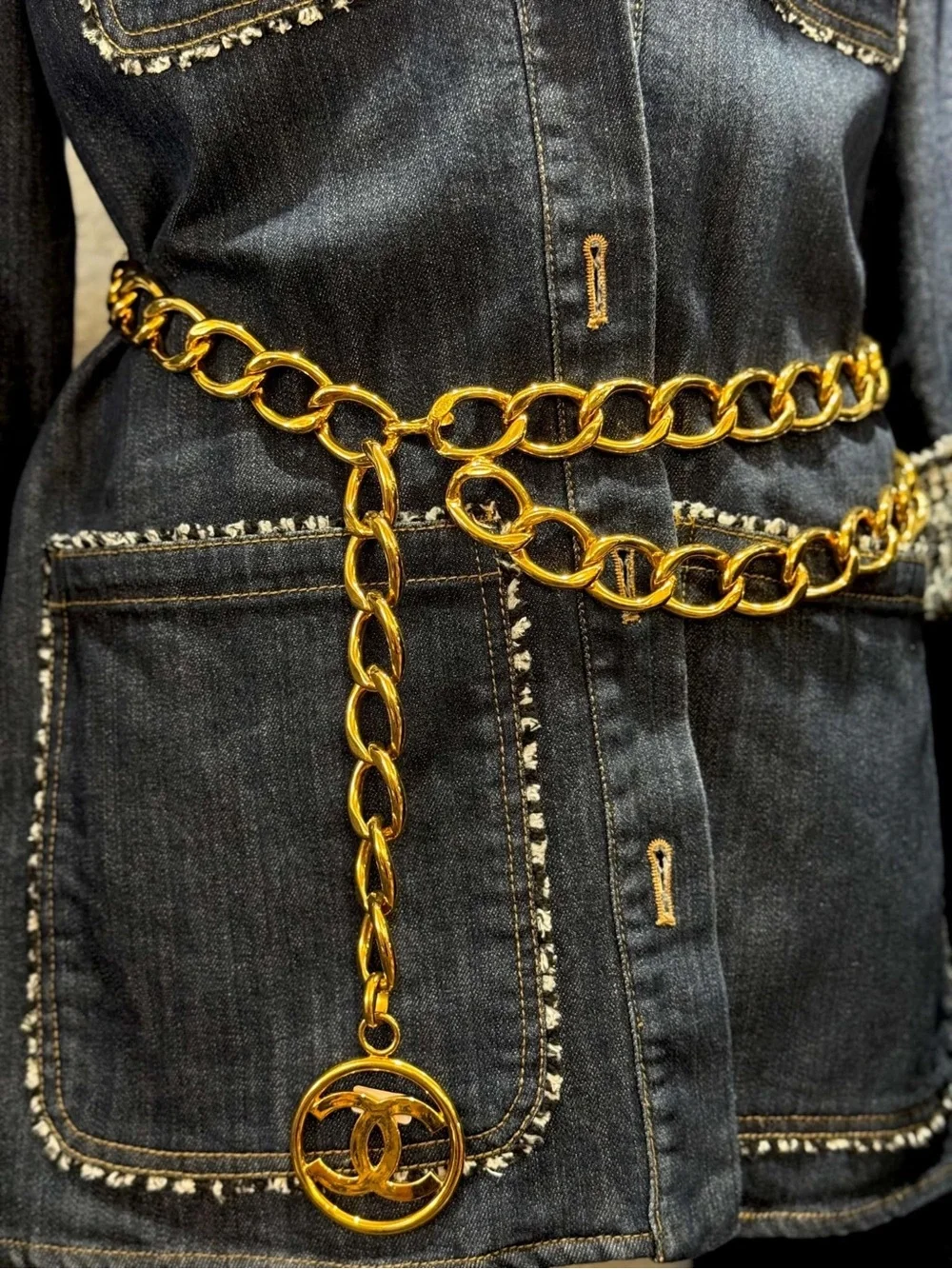 Authentic CHANEL gold plated chain belt big CC charm 92cm long
